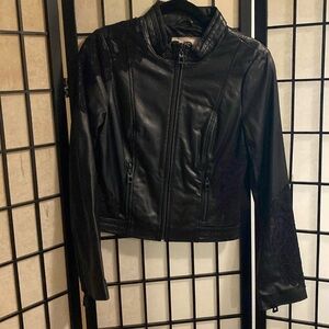 Blanc Noir Black leather jacket with embroidery